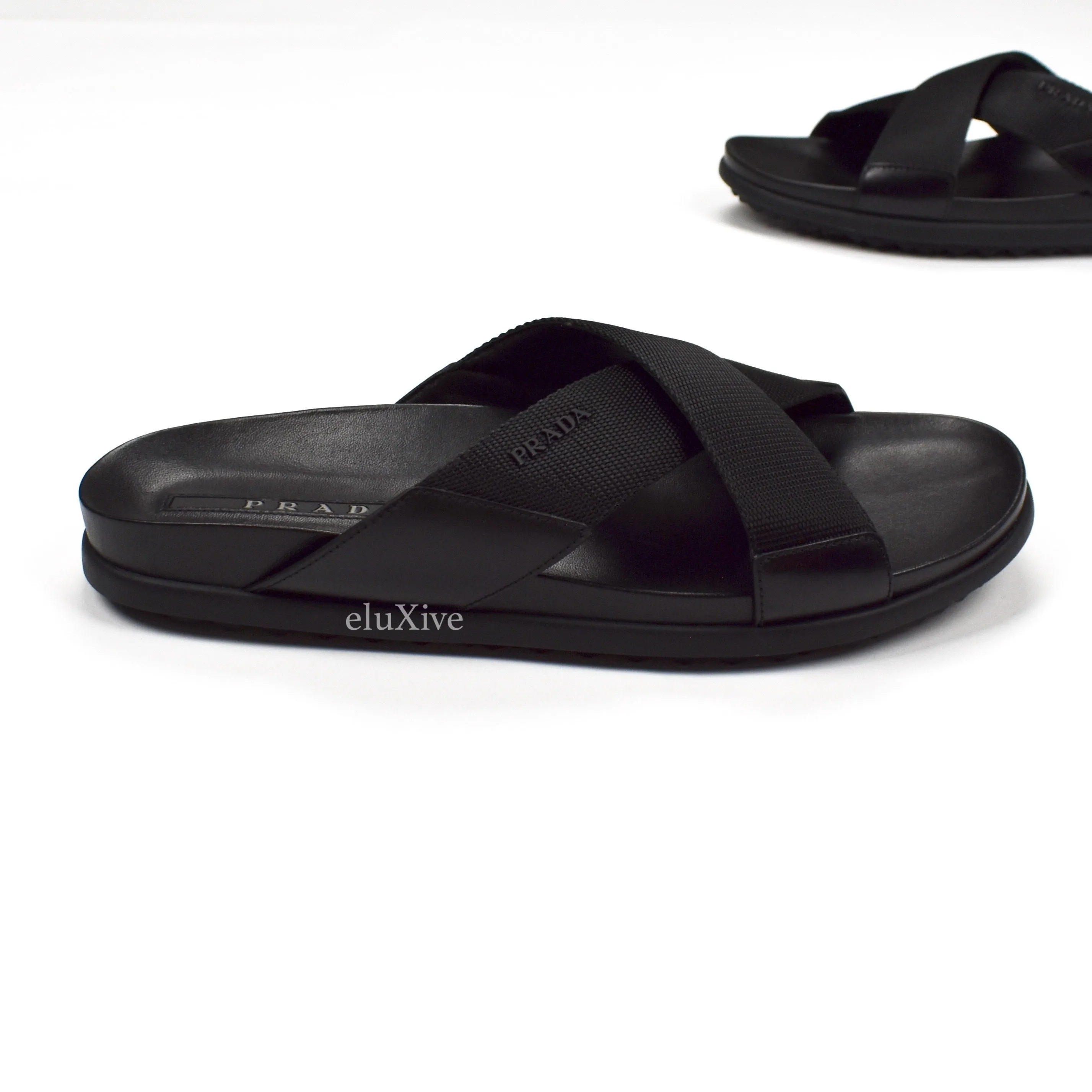Prada - Black Leather Web Strap Sandals