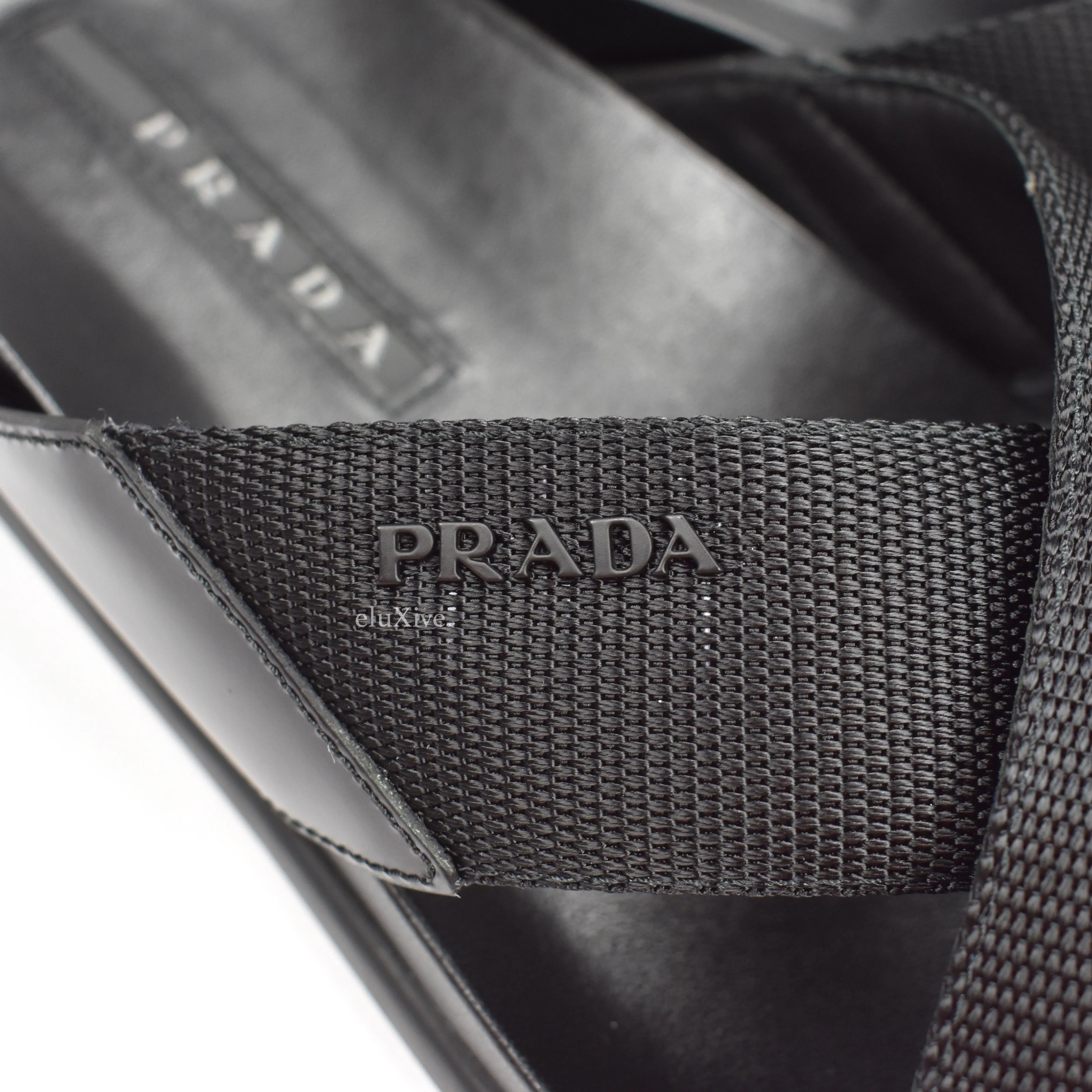 Prada - Black Leather Web Strap Sandals