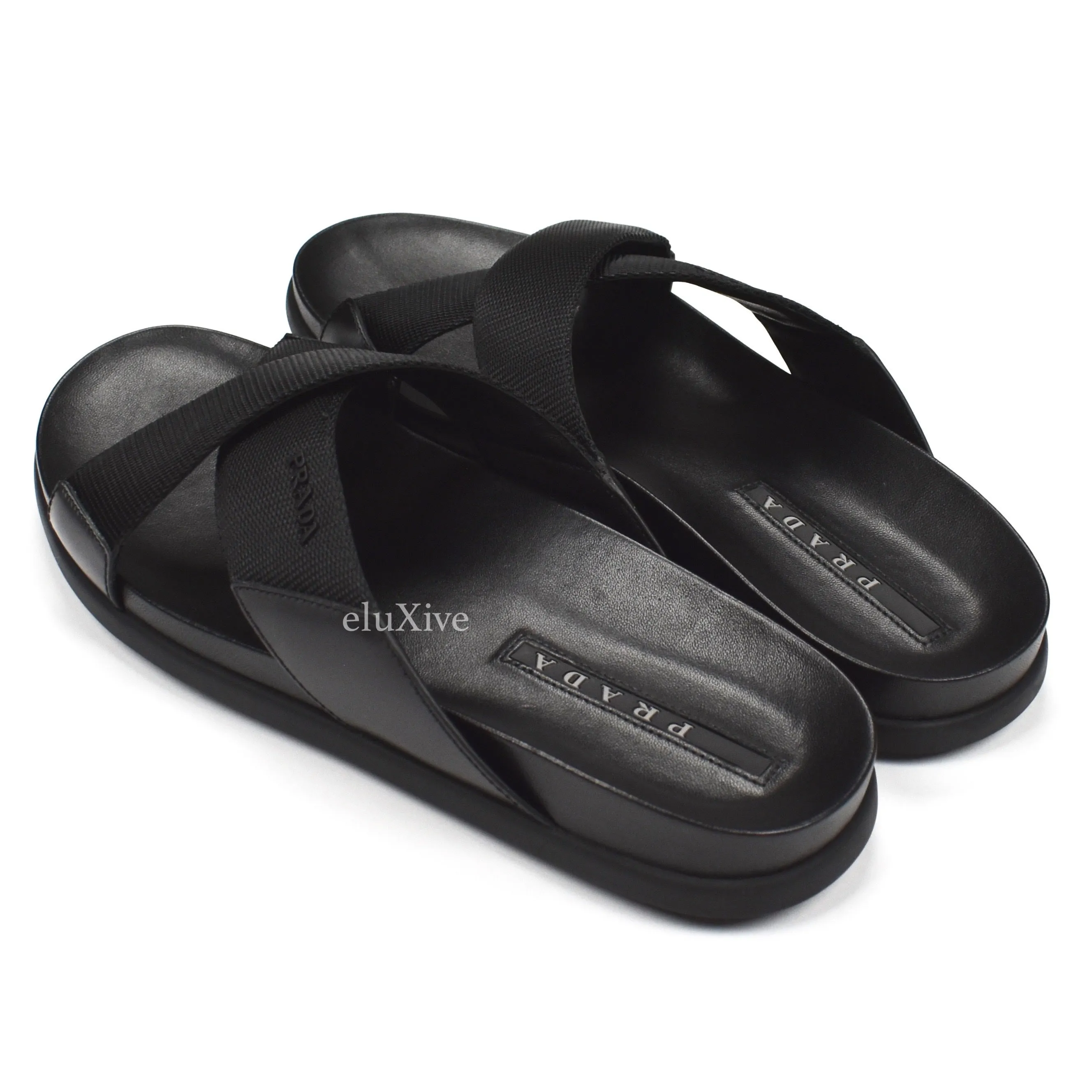 Prada - Black Leather Web Strap Sandals