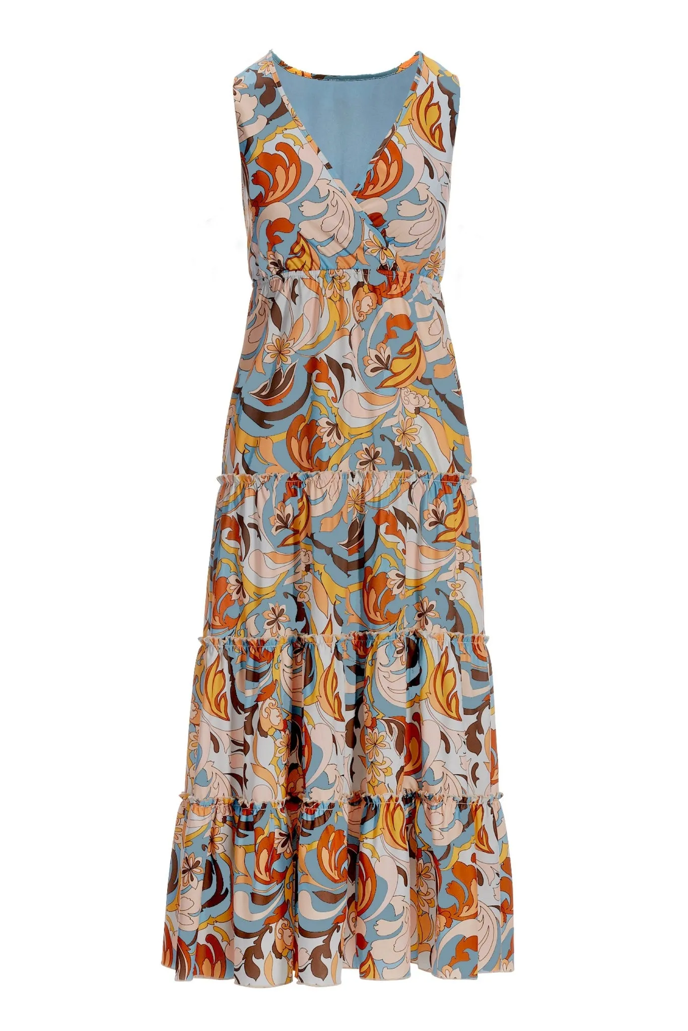 Printed Tiered Midi Dress Blue Multi