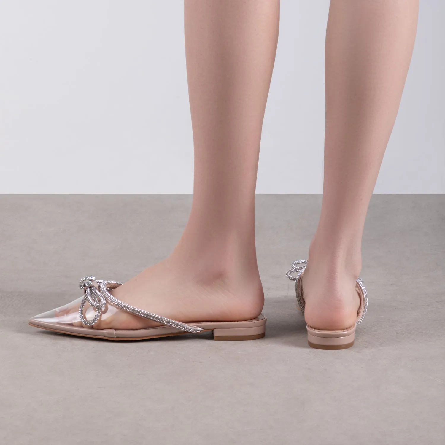 RAID Ariette Embellished Flat Mule In Clear/Nude