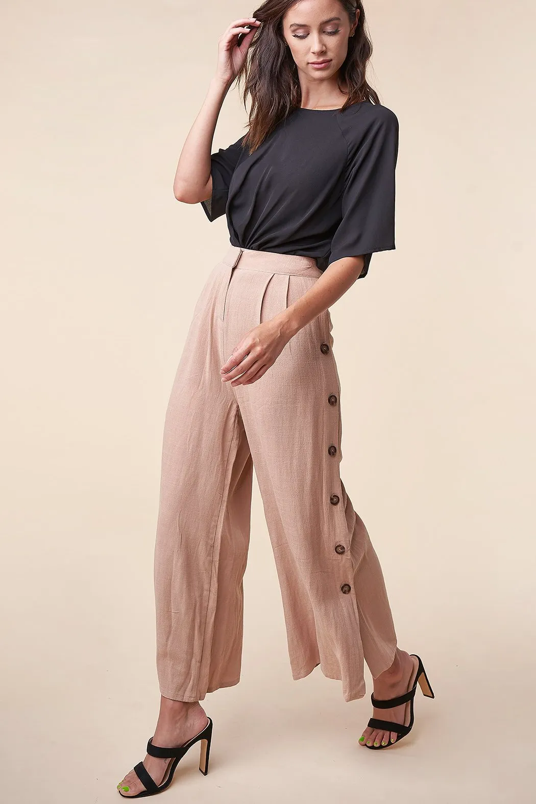 Saddle Up Linen Side Button Wide Leg Pants