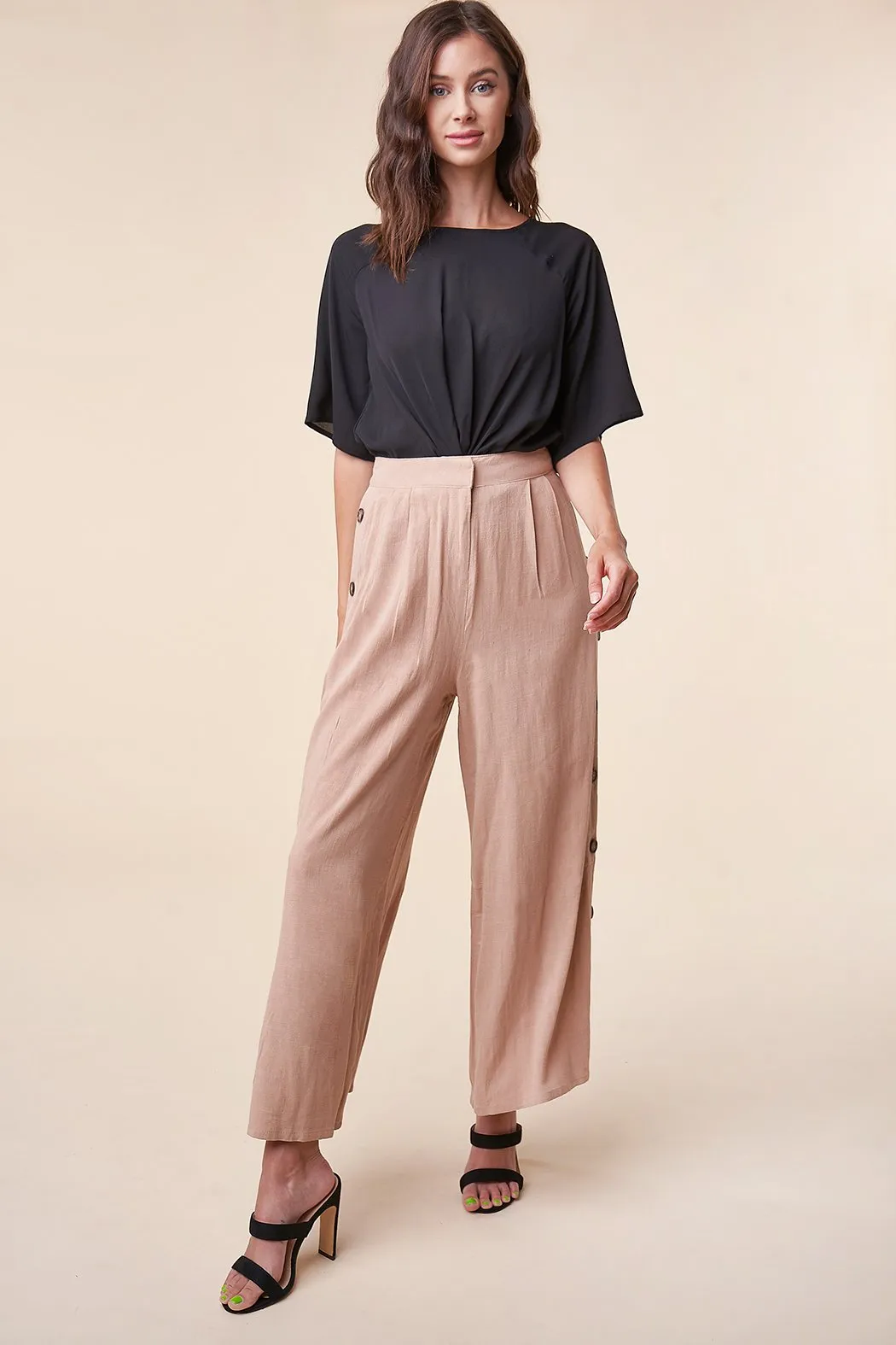 Saddle Up Linen Side Button Wide Leg Pants