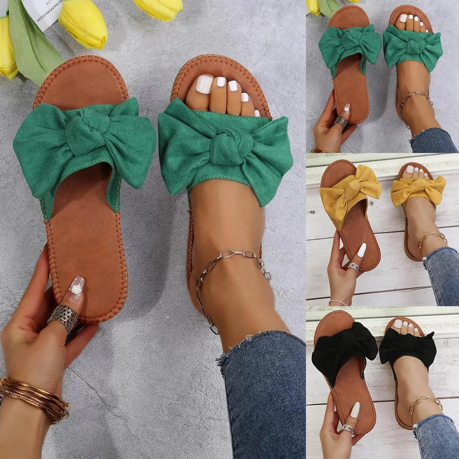 Sandal for Women Dressy Summer Premium Bowknot Open Toe Sandals Vintage Anti-Slip Breathable for Summer