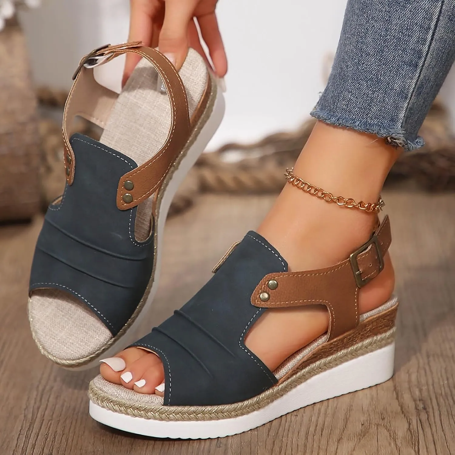 Sandalias Para Mujer Elegantes Orthopedic Sandals 2025 Summer Dressy Flat Comfortable Ankle Strap Espadrilles Sandals