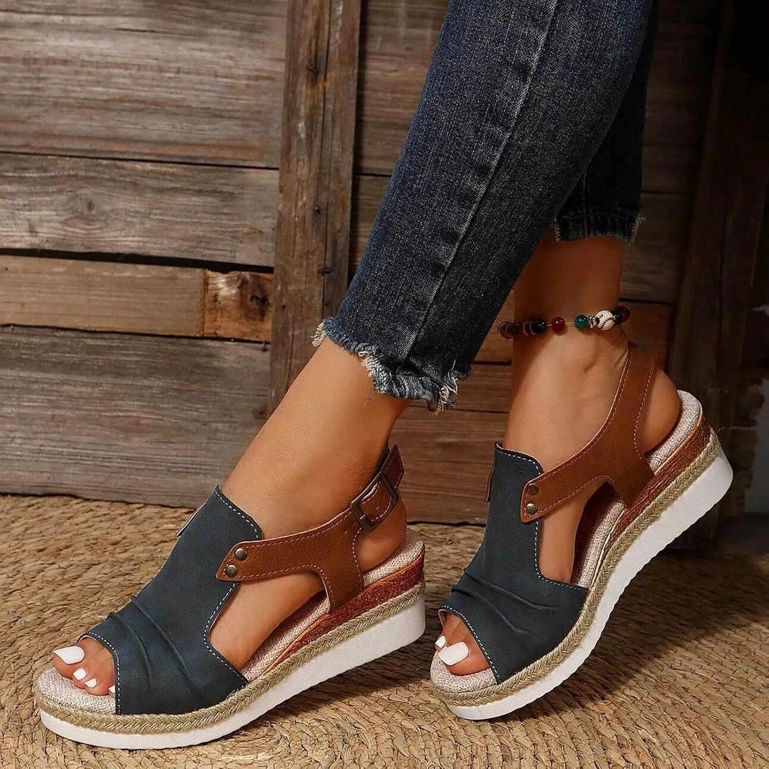 Sandalias Para Mujer Elegantes Orthopedic Sandals 2025 Summer Dressy Flat Comfortable Ankle Strap Espadrilles Sandals