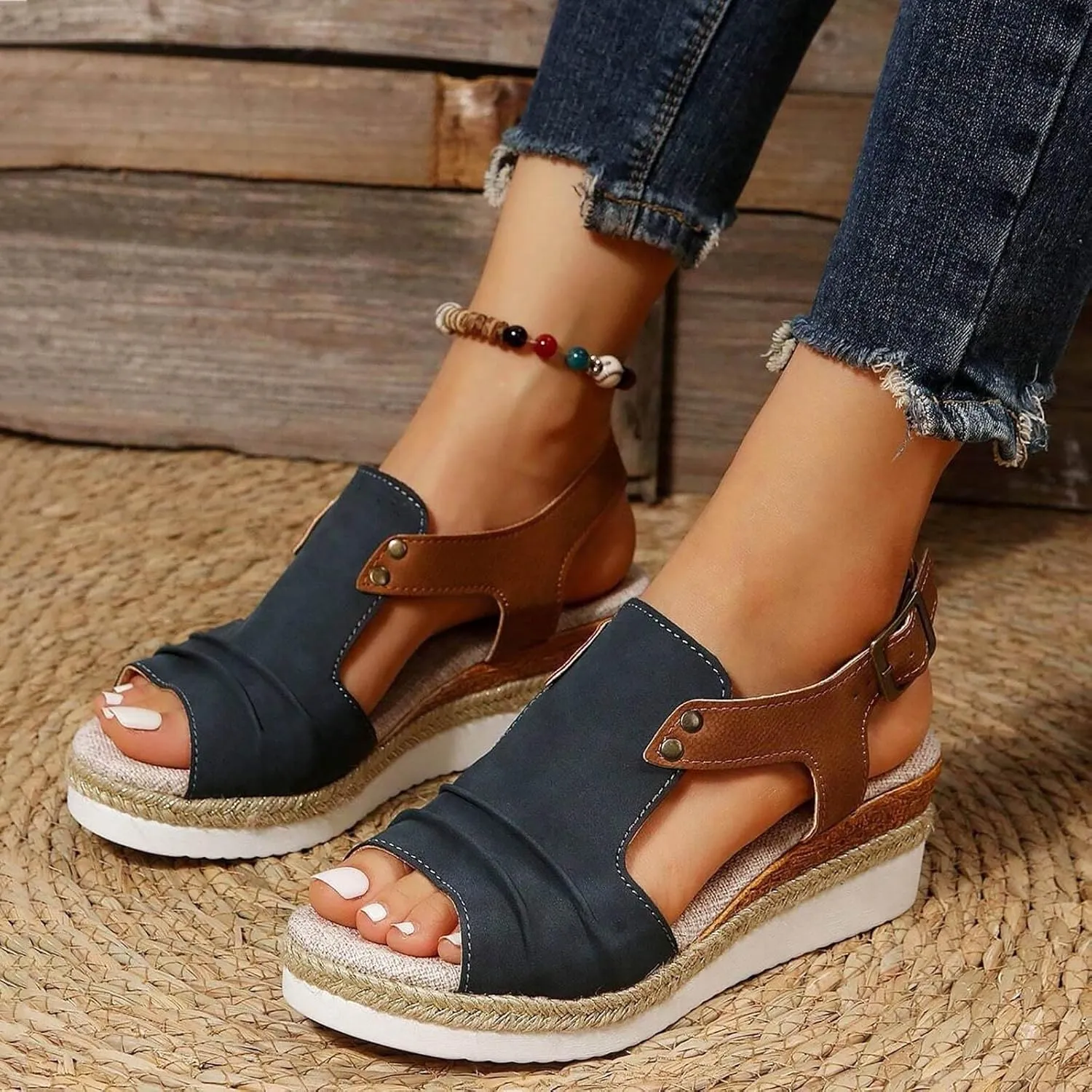 Sandalias Para Mujer Elegantes Orthopedic Sandals 2025 Summer Dressy Flat Comfortable Ankle Strap Espadrilles Sandals