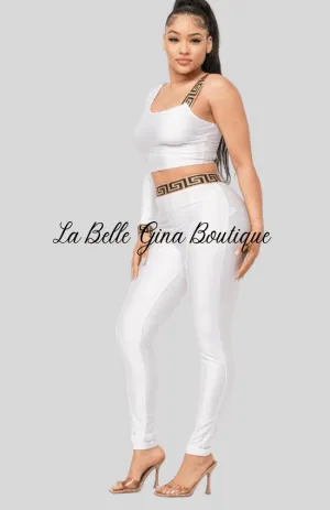 Sandy One Sleeve Band Trim Top And Leggins Set-White