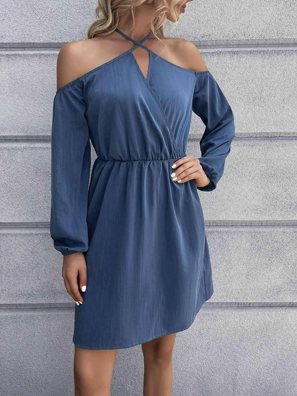 Special Crisscross Long Sleeve Cold Shoulder Dress