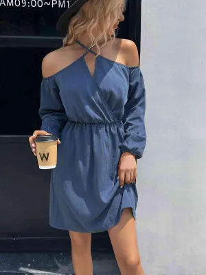Special Crisscross Long Sleeve Cold Shoulder Dress
