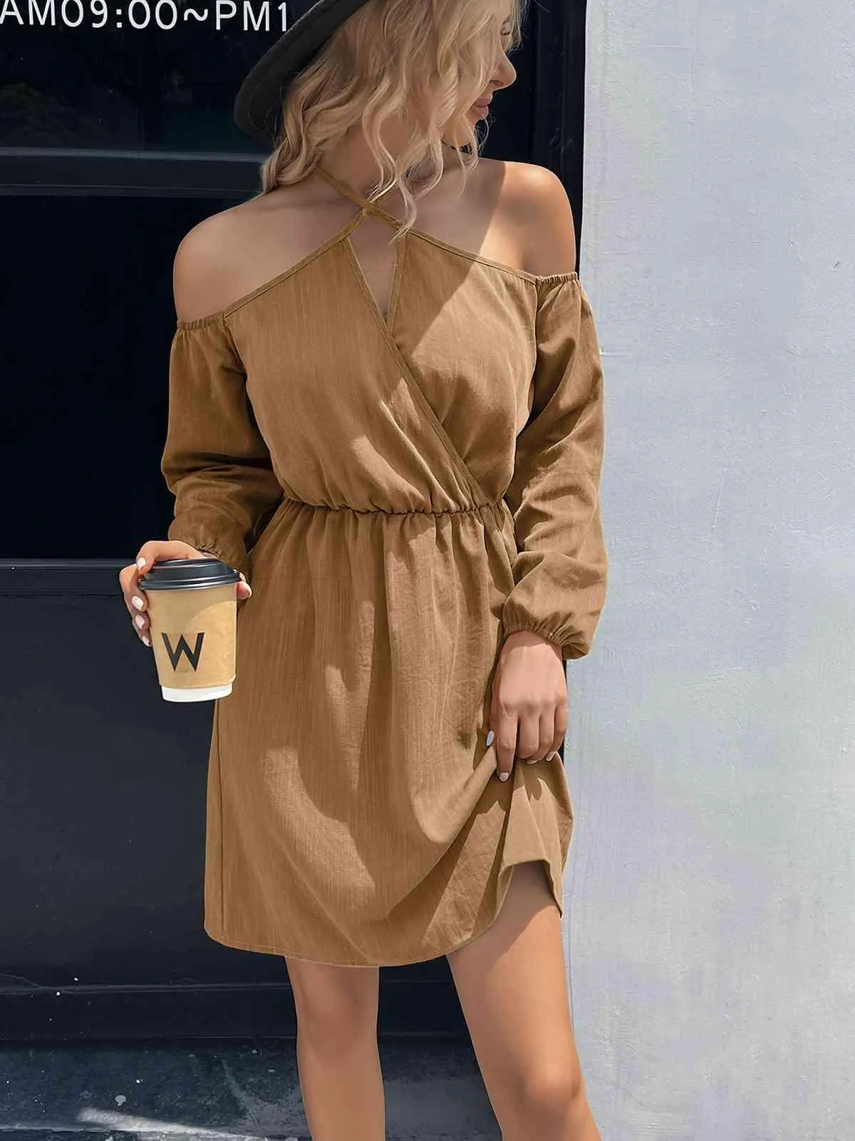 Special Crisscross Long Sleeve Cold Shoulder Dress
