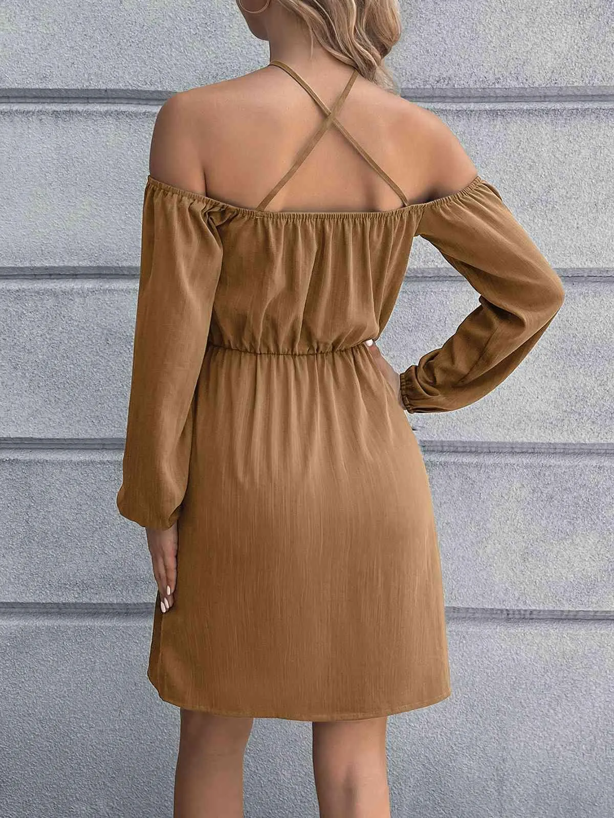Special Crisscross Long Sleeve Cold Shoulder Dress