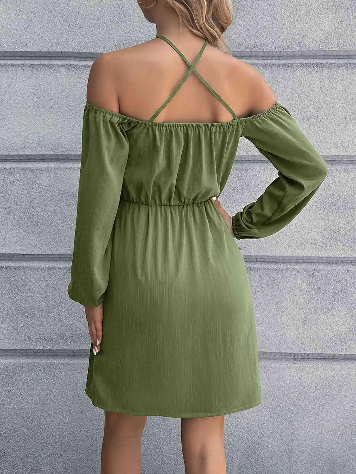 Special Crisscross Long Sleeve Cold Shoulder Dress