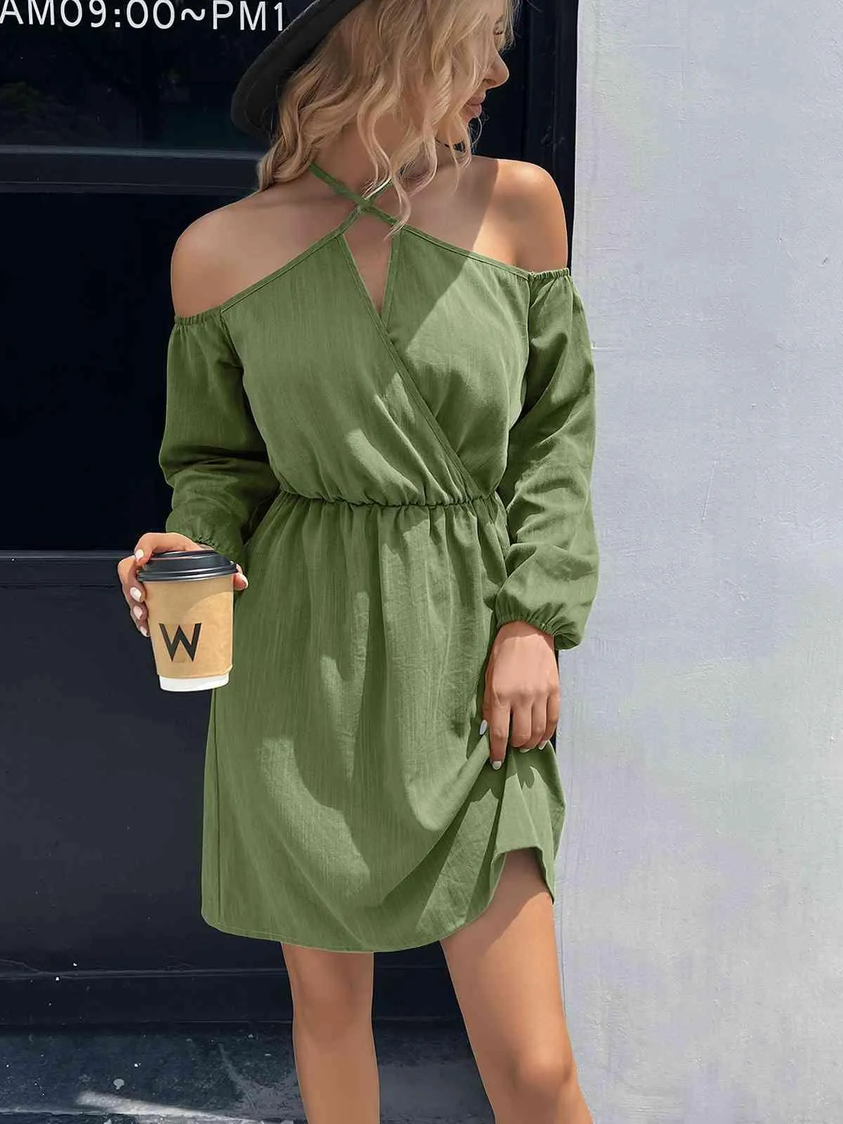 Special Crisscross Long Sleeve Cold Shoulder Dress