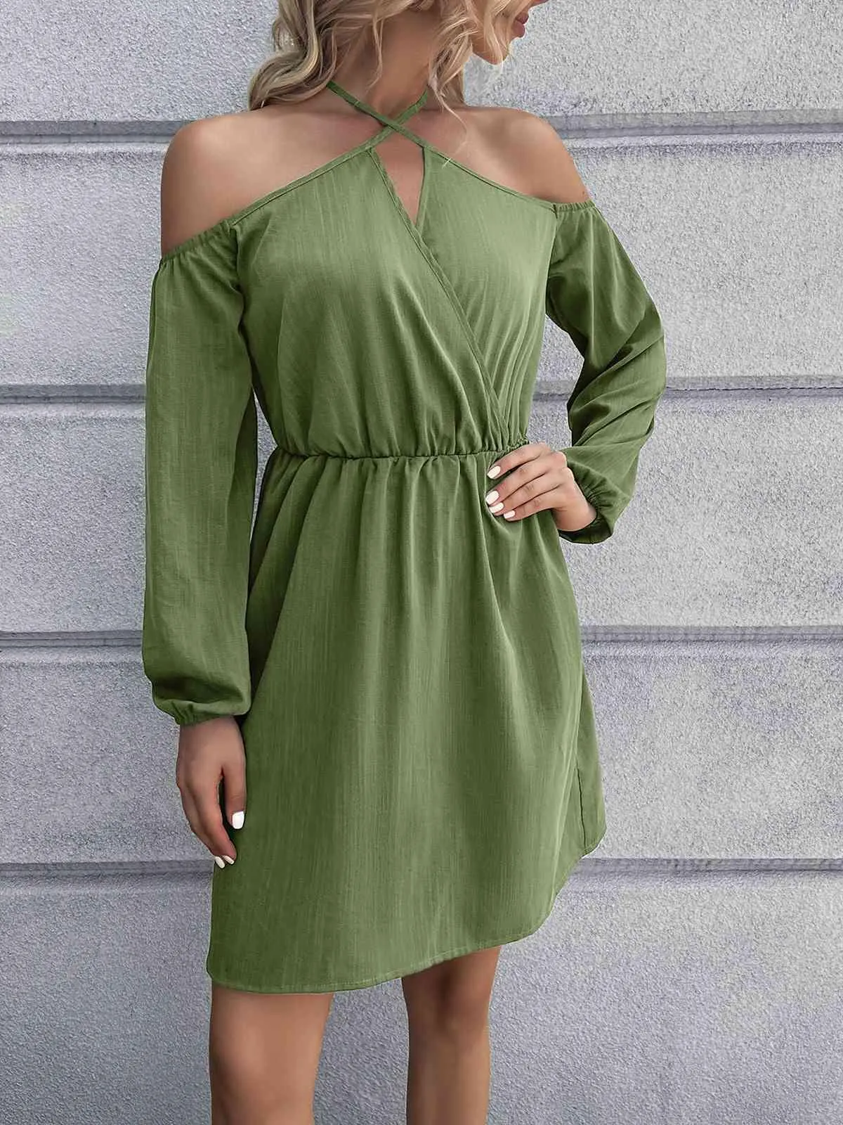 Special Crisscross Long Sleeve Cold Shoulder Dress