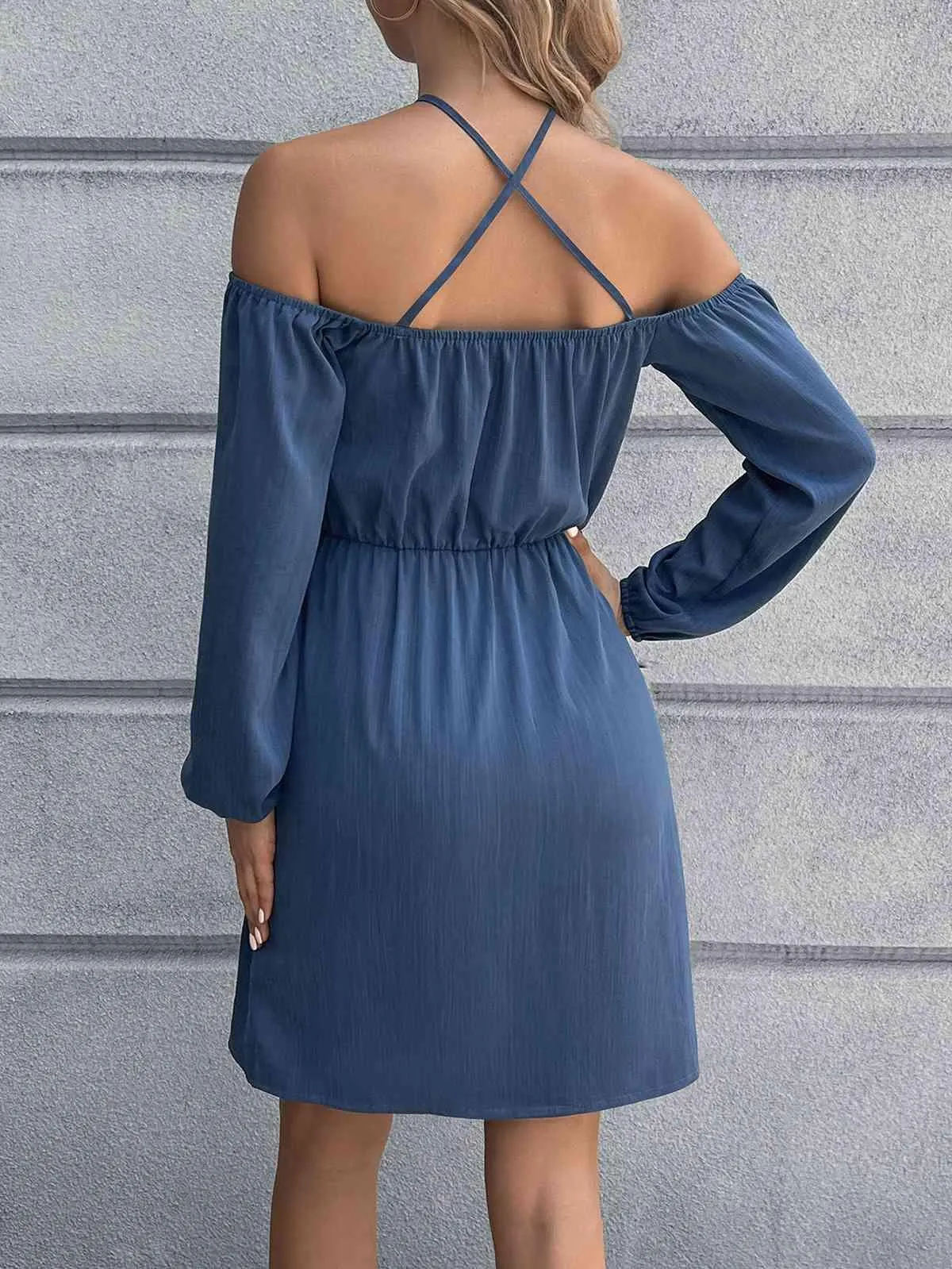 Special Crisscross Long Sleeve Cold Shoulder Dress