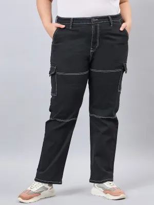 Style Quotient Women Plus Size Black Relaxed Fit High Rise Stretchable Cargos