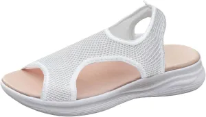 SuanlaTDS Orthopedic Wedge Sandals for Women Summer Dressy Casual Platform Thick Sole Open Toe Elastic Slip On Beach Sandal Breathable Mesh Low Heels Wedges Outdoor Walking Shoes