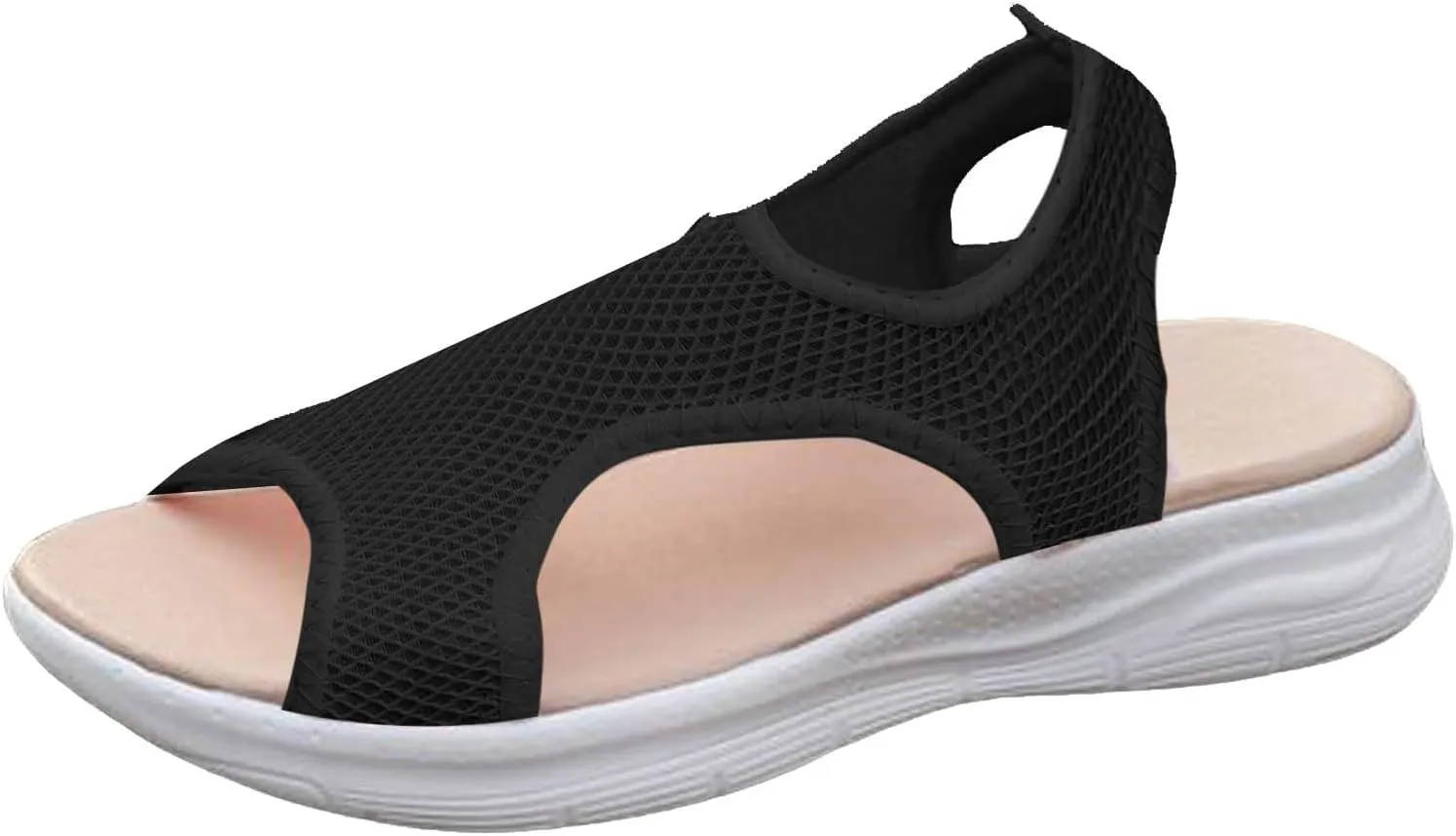 SuanlaTDS Orthopedic Wedge Sandals for Women Summer Dressy Casual Platform Thick Sole Open Toe Elastic Slip On Beach Sandal Breathable Mesh Low Heels Wedges Outdoor Walking Shoes