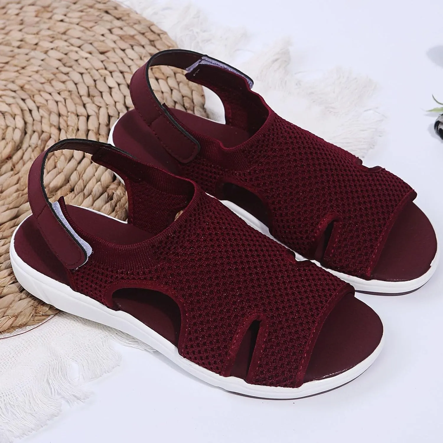 SuanlaTDS Platform Sandals for Women Comfortable Wedge Open Toe Walking Orthopedic Sandals Summer Dressy Mesh Casual Thick Soled Slingback Breathable Low Heels Outdoor Sport Sandals