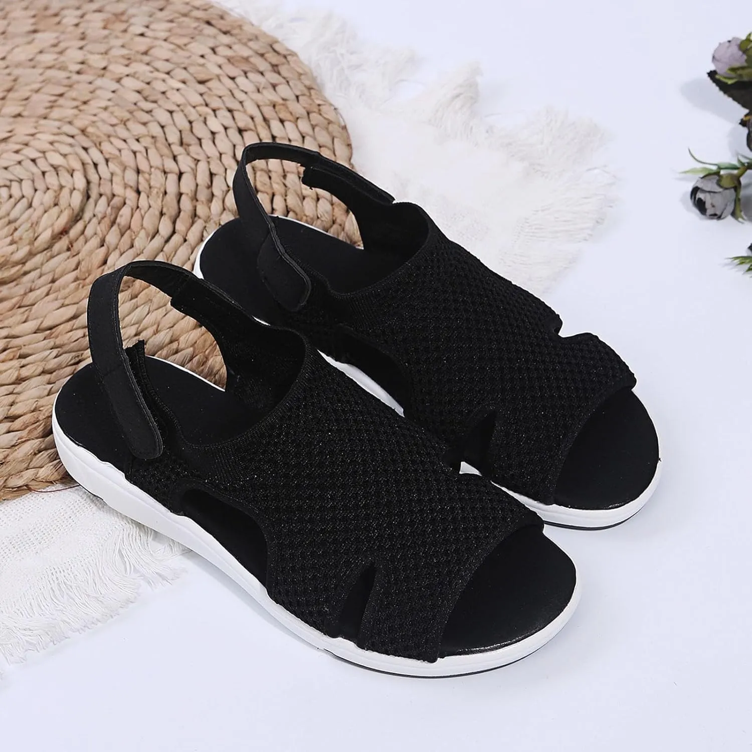 SuanlaTDS Platform Sandals for Women Comfortable Wedge Open Toe Walking Orthopedic Sandals Summer Dressy Mesh Casual Thick Soled Slingback Breathable Low Heels Outdoor Sport Sandals