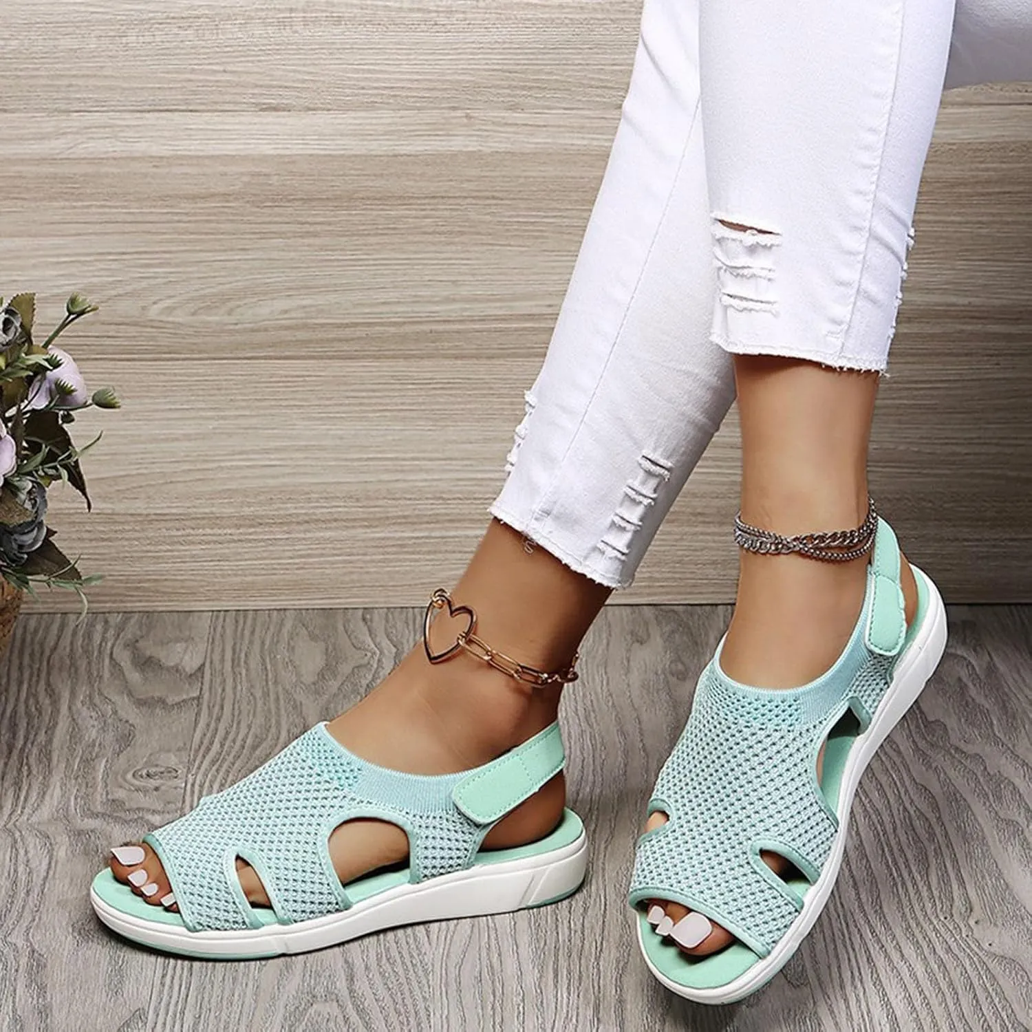 SuanlaTDS Platform Sandals for Women Comfortable Wedge Open Toe Walking Orthopedic Sandals Summer Dressy Mesh Casual Thick Soled Slingback Breathable Low Heels Outdoor Sport Sandals