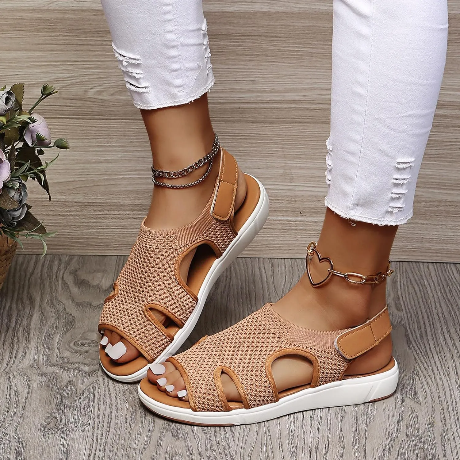 SuanlaTDS Platform Sandals for Women Comfortable Wedge Open Toe Walking Orthopedic Sandals Summer Dressy Mesh Casual Thick Soled Slingback Breathable Low Heels Outdoor Sport Sandals