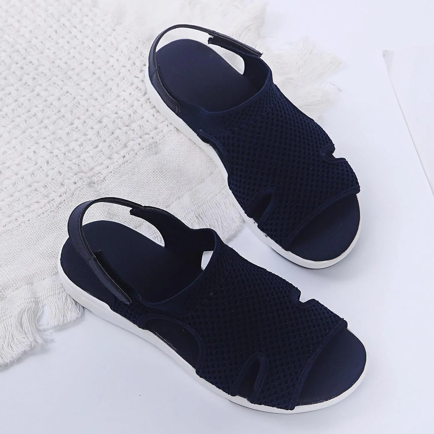SuanlaTDS Platform Sandals for Women Comfortable Wedge Open Toe Walking Orthopedic Sandals Summer Dressy Mesh Casual Thick Soled Slingback Breathable Low Heels Outdoor Sport Sandals