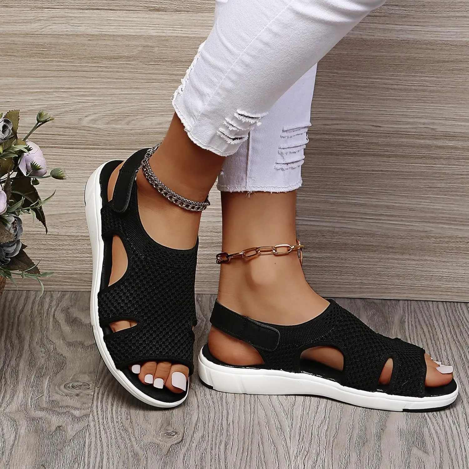 SuanlaTDS Platform Sandals for Women Comfortable Wedge Open Toe Walking Orthopedic Sandals Summer Dressy Mesh Casual Thick Soled Slingback Breathable Low Heels Outdoor Sport Sandals