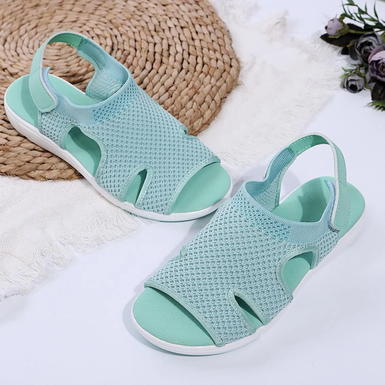 SuanlaTDS Platform Sandals for Women Comfortable Wedge Open Toe Walking Orthopedic Sandals Summer Dressy Mesh Casual Thick Soled Slingback Breathable Low Heels Outdoor Sport Sandals