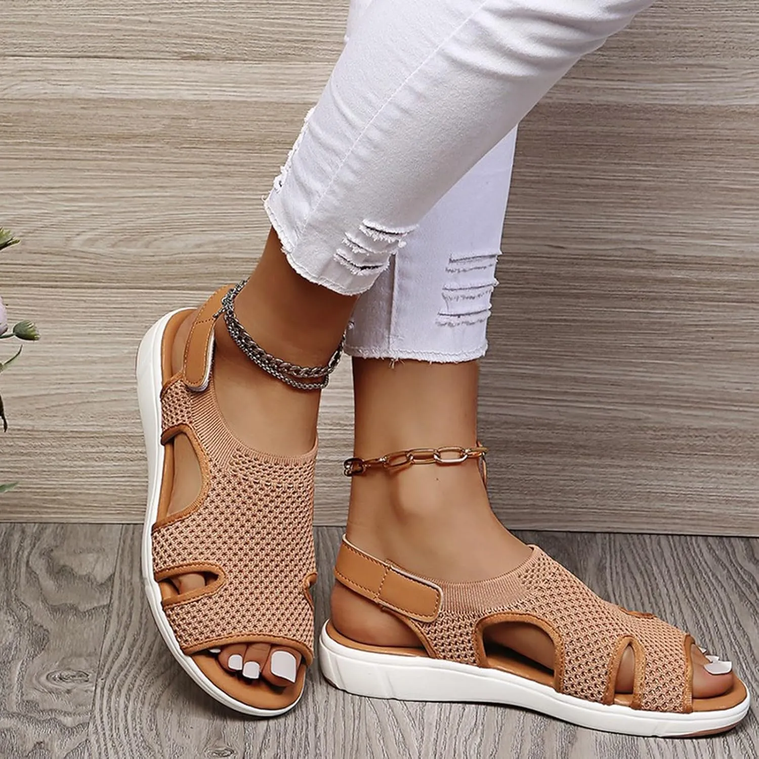 SuanlaTDS Platform Sandals for Women Comfortable Wedge Open Toe Walking Orthopedic Sandals Summer Dressy Mesh Casual Thick Soled Slingback Breathable Low Heels Outdoor Sport Sandals