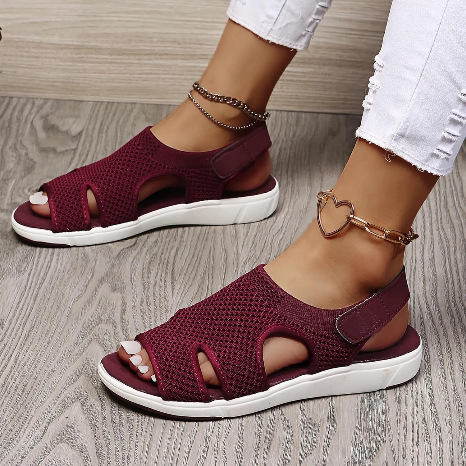 SuanlaTDS Platform Sandals for Women Comfortable Wedge Open Toe Walking Orthopedic Sandals Summer Dressy Mesh Casual Thick Soled Slingback Breathable Low Heels Outdoor Sport Sandals