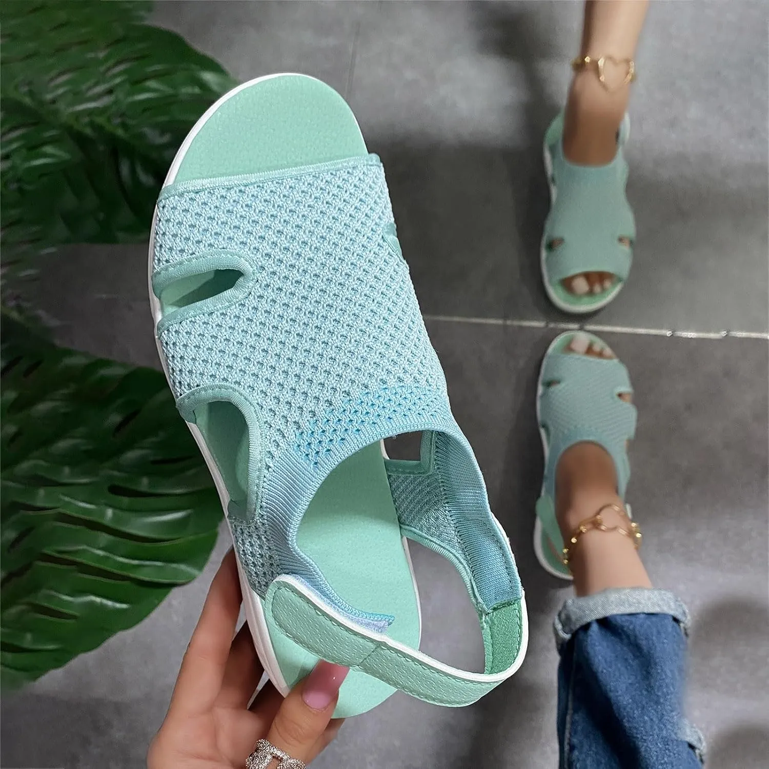 SuanlaTDS Platform Sandals for Women Comfortable Wedge Open Toe Walking Orthopedic Sandals Summer Dressy Mesh Casual Thick Soled Slingback Breathable Low Heels Outdoor Sport Sandals