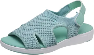 SuanlaTDS Platform Sandals for Women Comfortable Wedge Open Toe Walking Orthopedic Sandals Summer Dressy Mesh Casual Thick Soled Slingback Breathable Low Heels Outdoor Sport Sandals