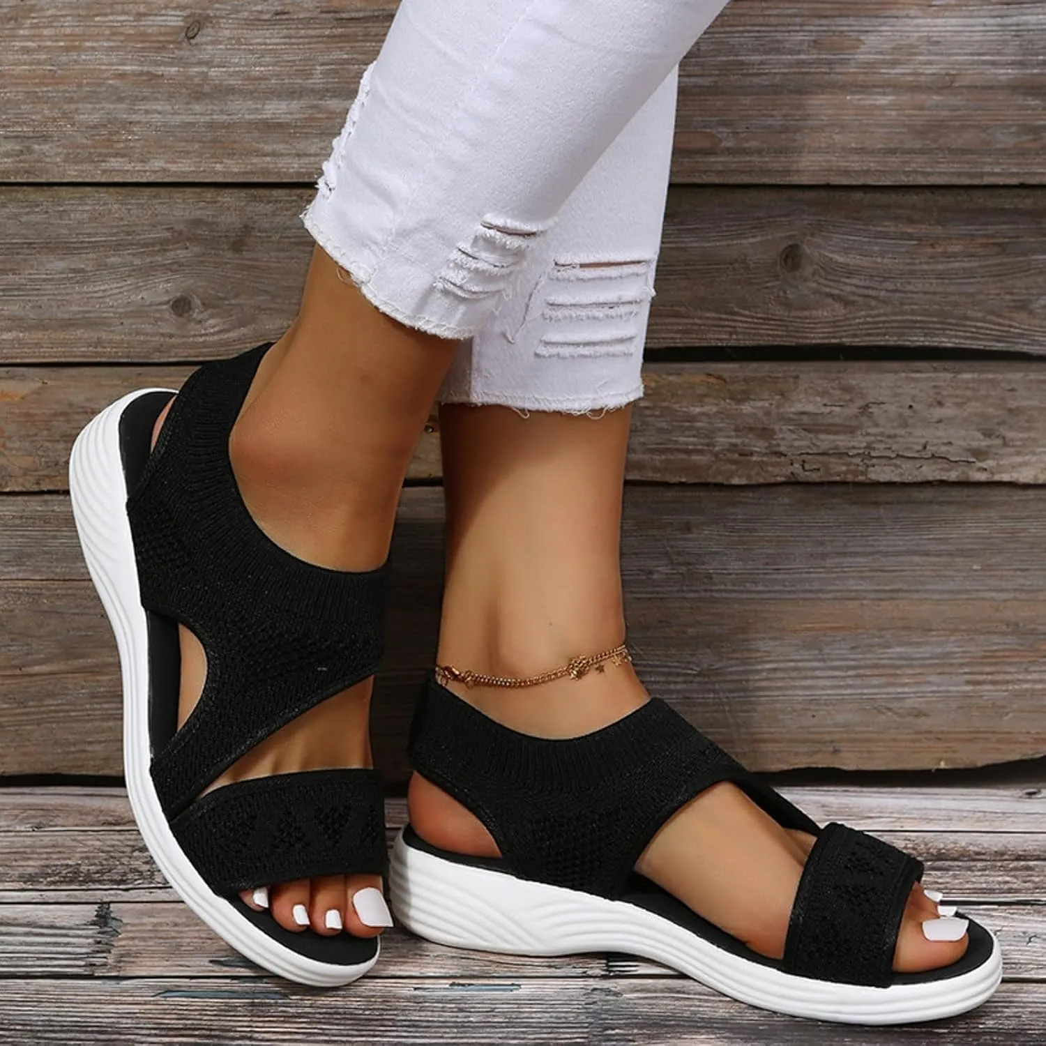 SuanlaTDS Womens Platform Sandals Comfortable Open Toe Thick Soled Flat Walking Orthopedic Sandals with Arch Support Wedge Low Heels Breathable Mesh Outdoor Casual Summer Beach Shoes