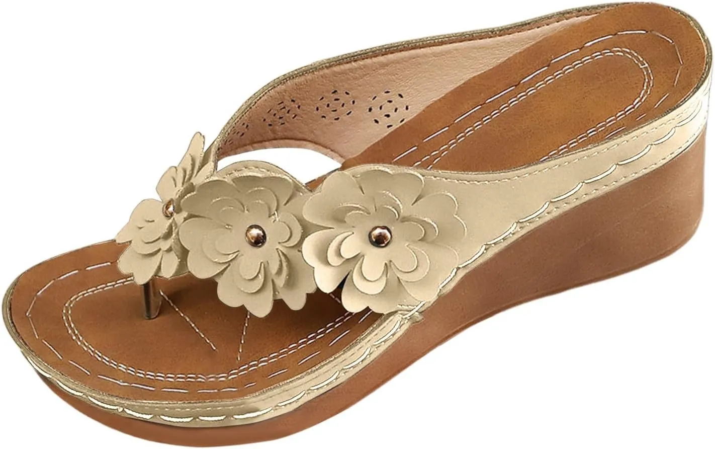 SuanlaTDS Womens Sandals Wedge Orthopedic Flip Flops 2025 Comfortable Summer Slip-on Slides Beach Walking Shoes Open Toe Outdoor Boho Dressy Daily Wear Arch Support High Heels Wedge Sandal