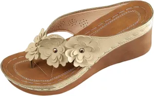 SuanlaTDS Womens Sandals Wedge Orthopedic Flip Flops 2025 Comfortable Summer Slip-on Slides Beach Walking Shoes Open Toe Outdoor Boho Dressy Daily Wear Arch Support High Heels Wedge Sandal