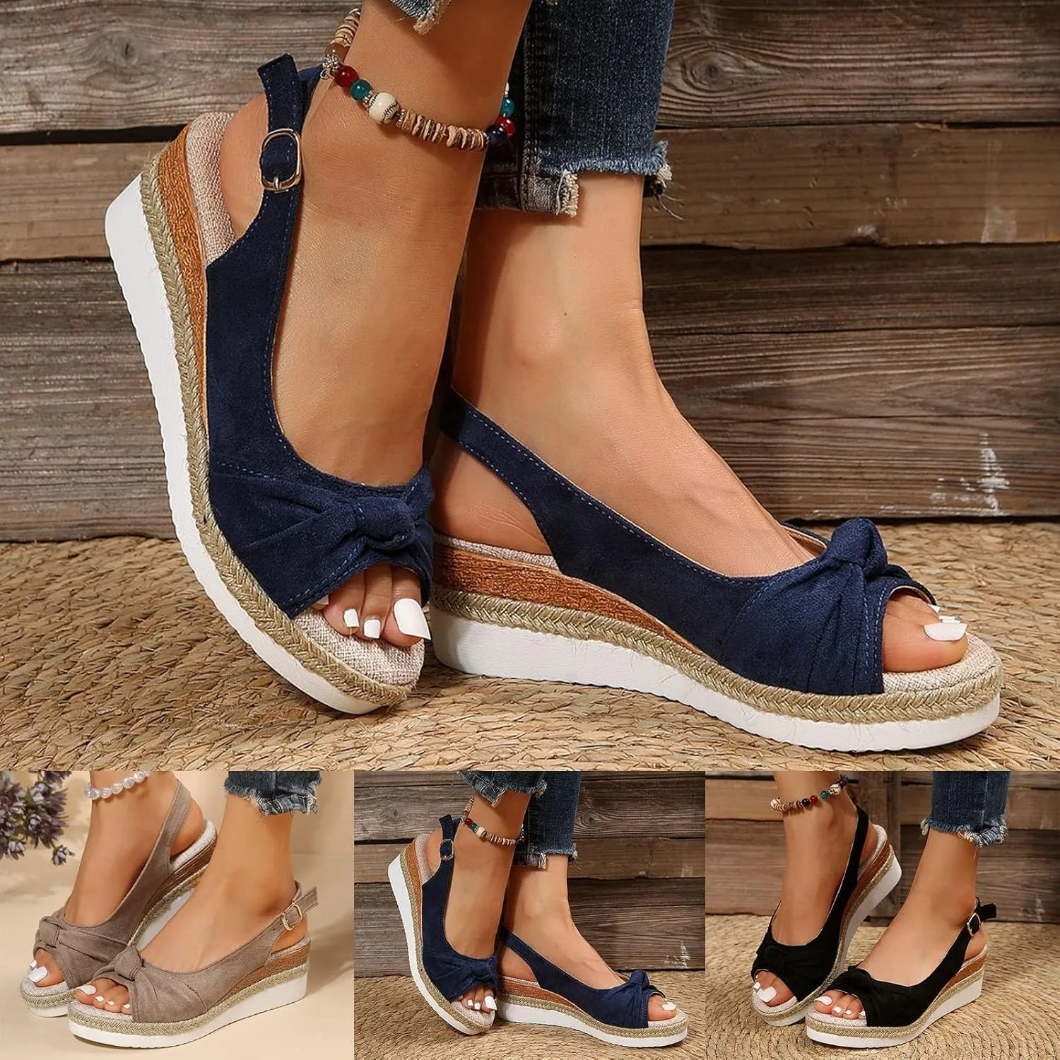Summer Sandals for Women 2025, Women's Platform Sandals Wedge Ankle Strap Open Toe Sandals Dressy Espadrilles Sandals