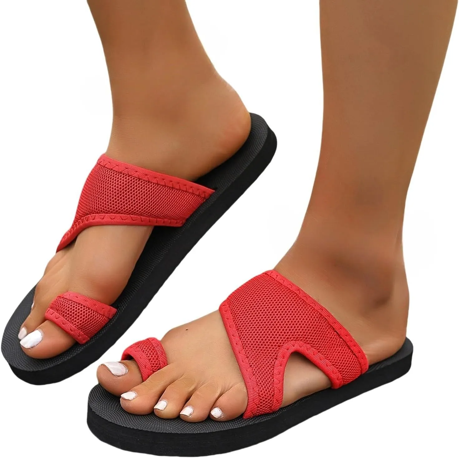 Summer Sandals for Women Fashion Comfortable Beach Breathable Hollow Mesh Slide Slip On Ring Toe Orthopedic Sandals