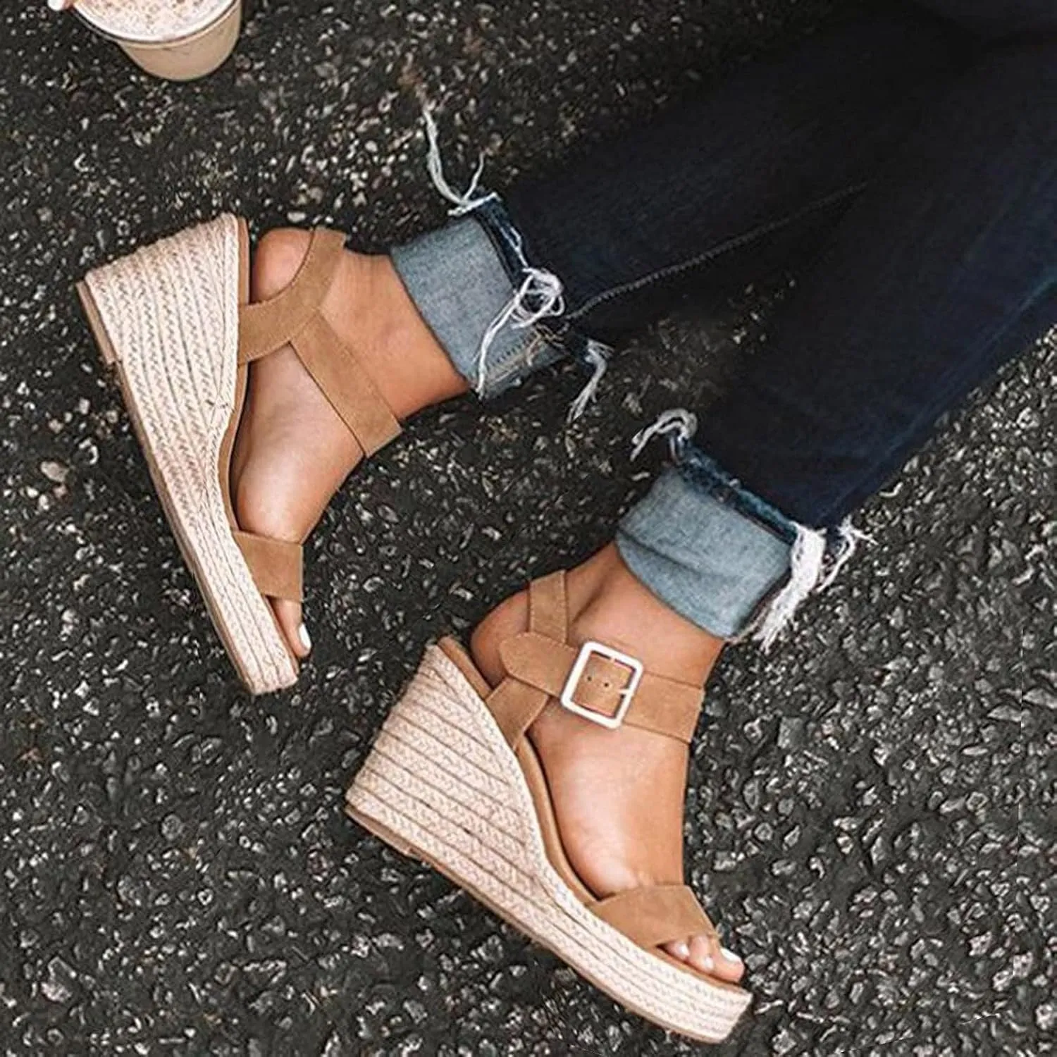 Summer Sandals for Women Open Toe Ankle Strap Wedge Espadrilles Comfortable Platform Sandals Party Dress Shoes