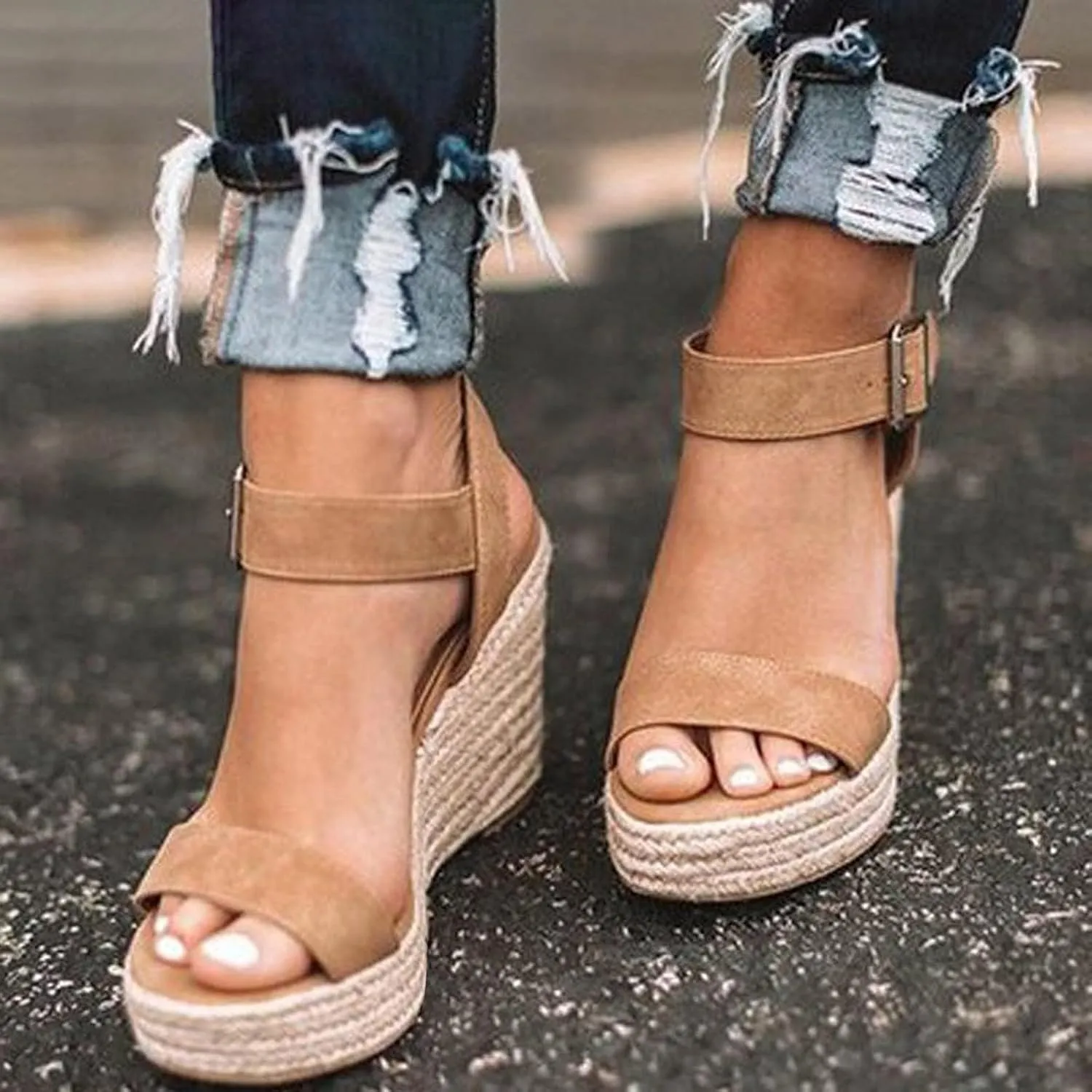 Summer Sandals for Women Open Toe Ankle Strap Wedge Espadrilles Comfortable Platform Sandals Party Dress Shoes
