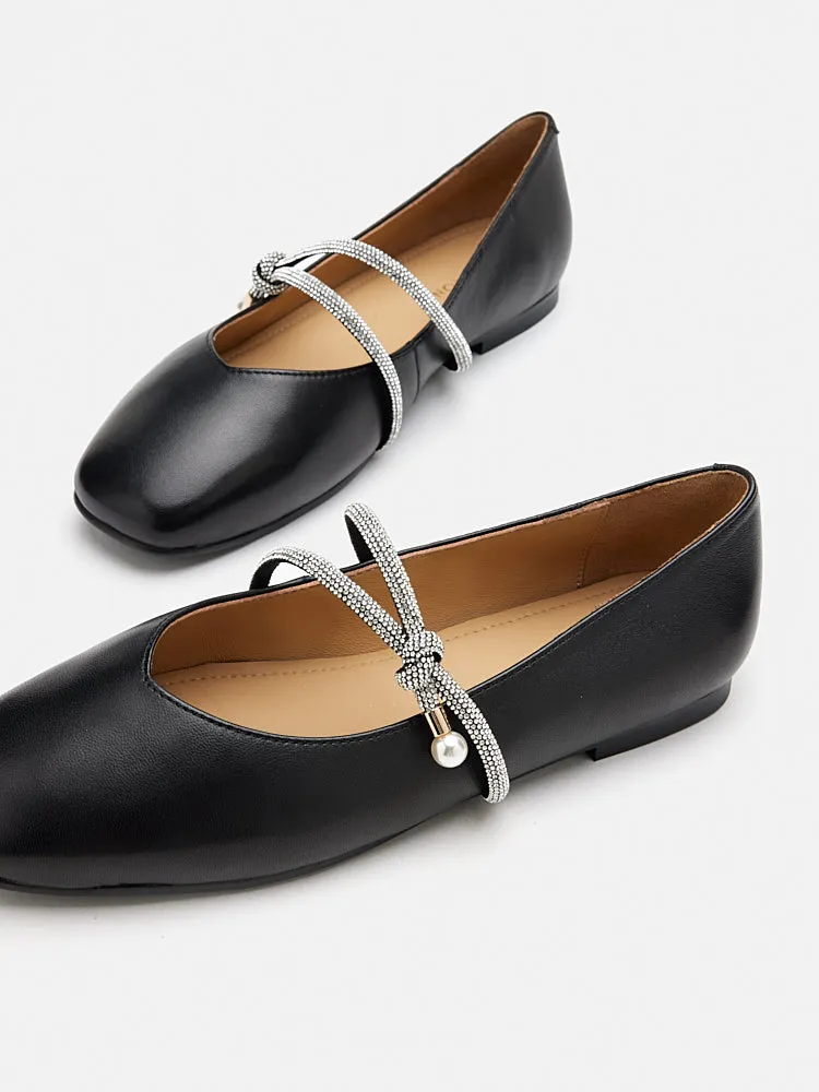 Tessa Embellished Knot Strapped Flats