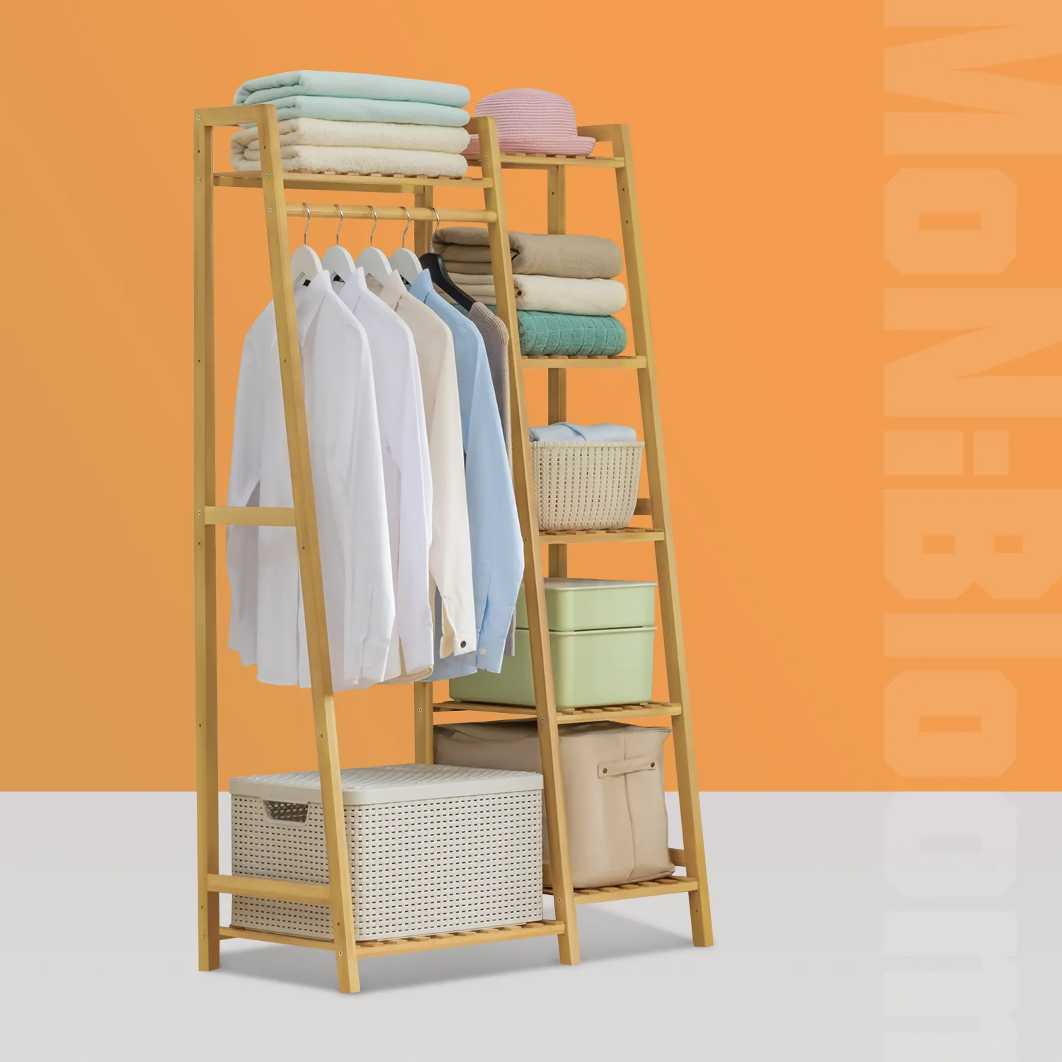 Trapezoid Garment Cabinet Clothes Organizer - Single Rack - Natural