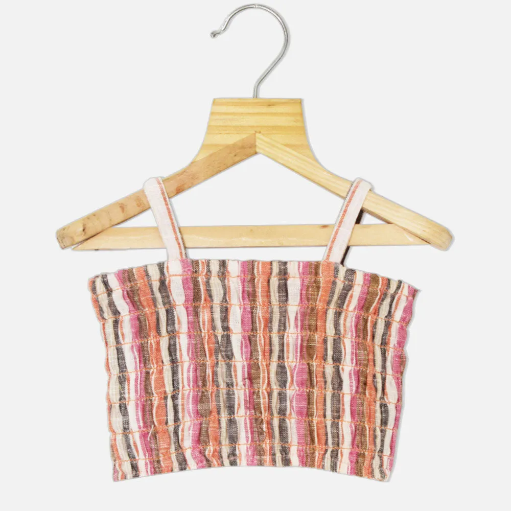 Tropical Printed Cotton Shurg With Innner & Short Co-Ord- Beige & Pink