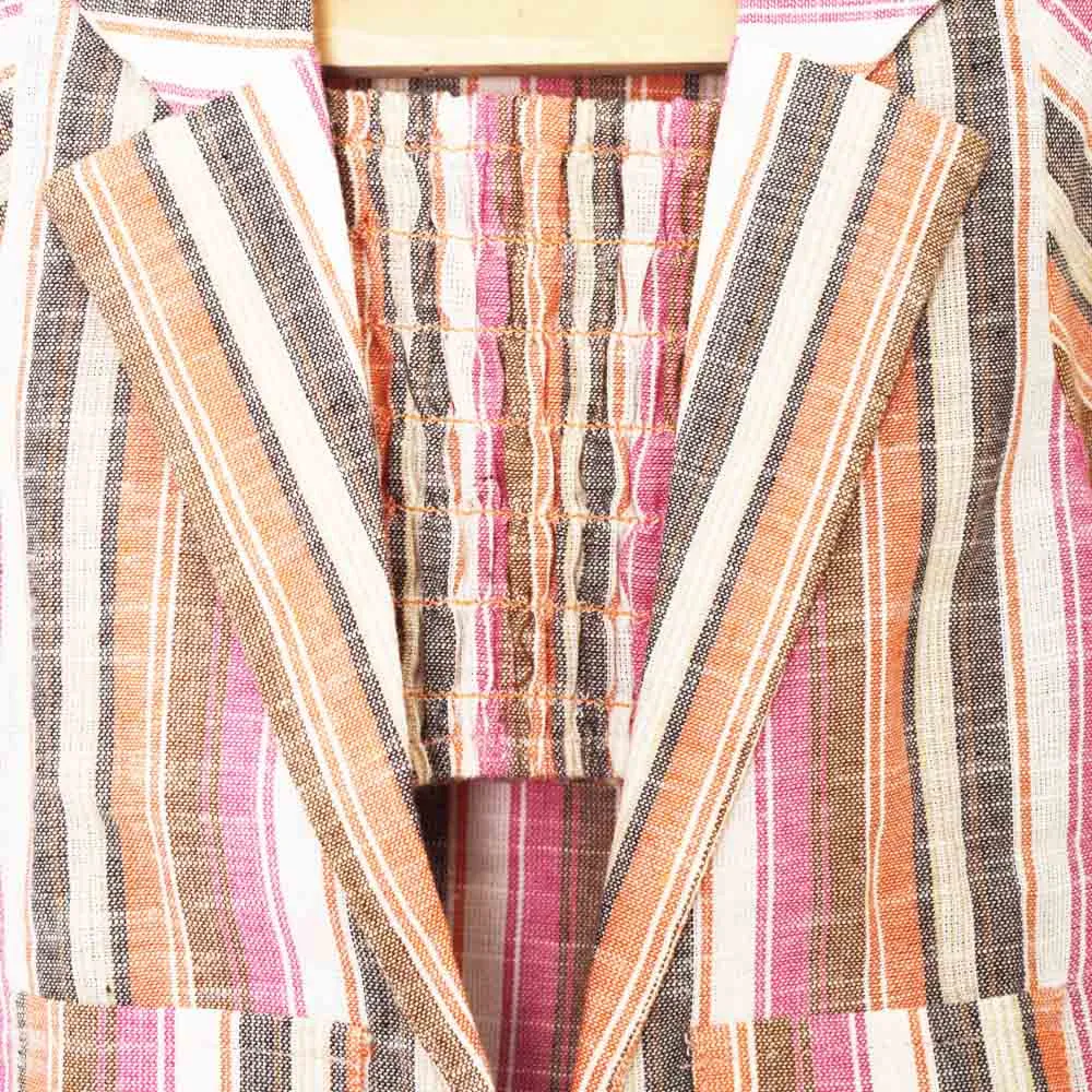 Tropical Printed Cotton Shurg With Innner & Short Co-Ord- Beige & Pink