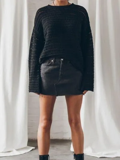 Unrestricted Crew Neck Crochet Long Sleeve Top