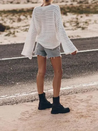 Unrestricted Crew Neck Crochet Long Sleeve Top