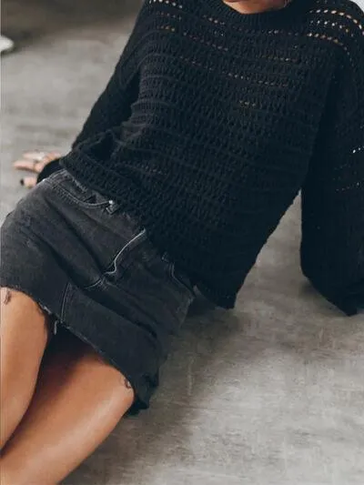 Unrestricted Crew Neck Crochet Long Sleeve Top