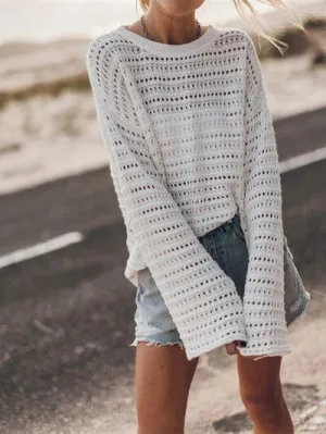 Unrestricted Crew Neck Crochet Long Sleeve Top