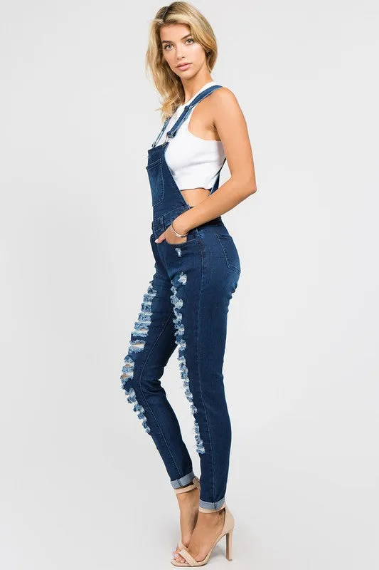 Veronica Sassy Distressed Denim Overalls